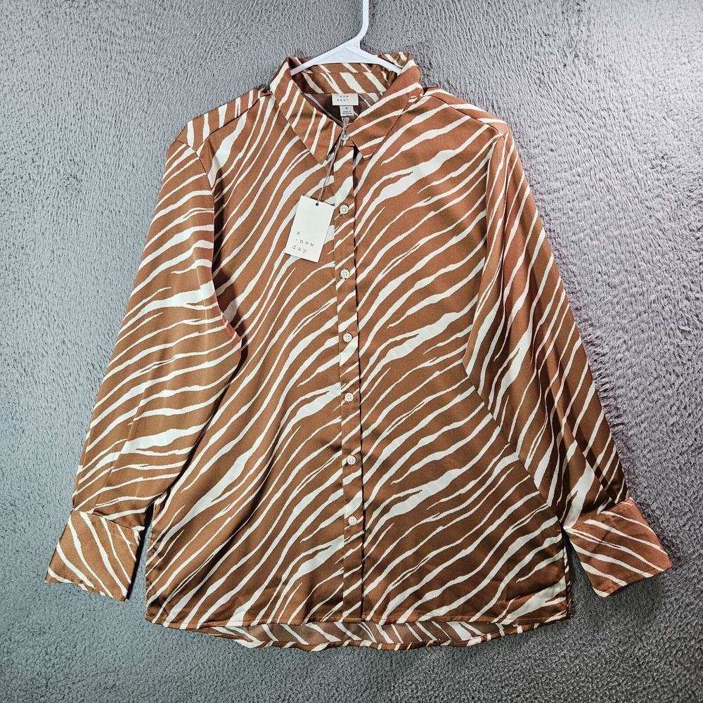 NEW A New Day Shirt Top Women Small Button Up Long Sleeve Brown NEW